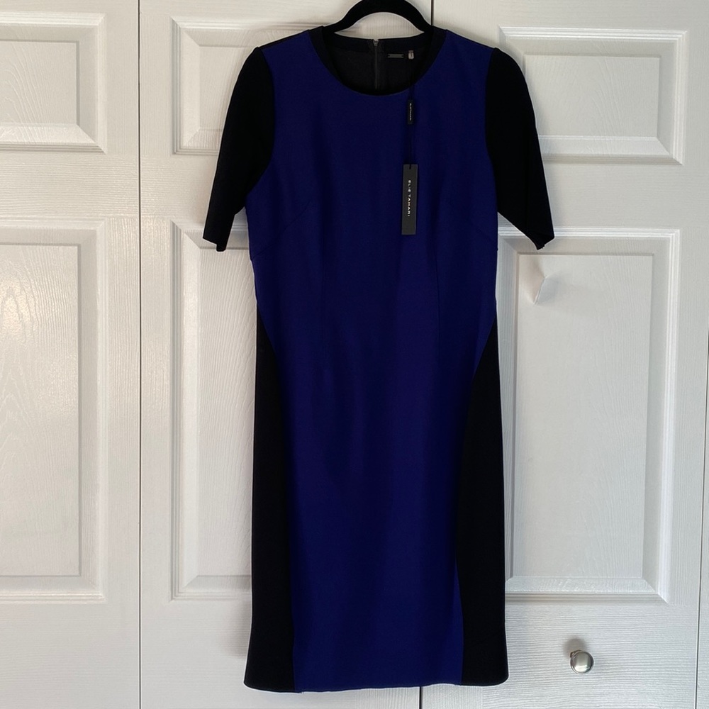 Black and blue, fitted and elastic Elie Tahari dress. New with tags
